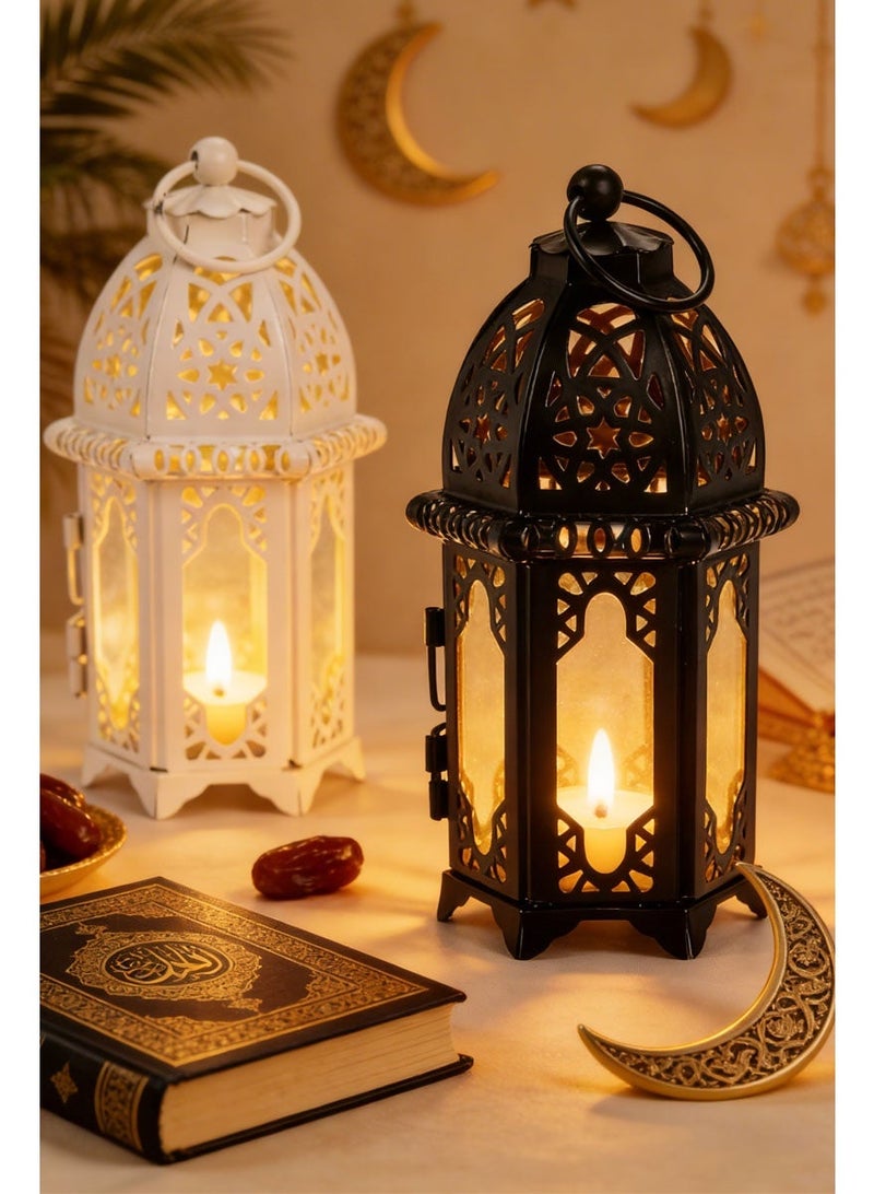 جايزهو 2 حزمة رمضان زينة الشموع فانوس ، حامل شمعة صغيرة مع ألواح زجاجية شفافة ، 6 بوصة فانوس معلق في الهواء الطلق لرمضان ، هالوين مصباح معدني الزخرفية للفناء ، حفلات الزفاف - Image 1